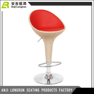 Height adjustable rattan cover bar stool supplier with leather seat for Bar Furniture