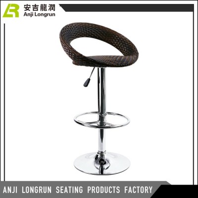 Home furniture snakeskin appearance adjustable swivel Rattan bar chair with metal base