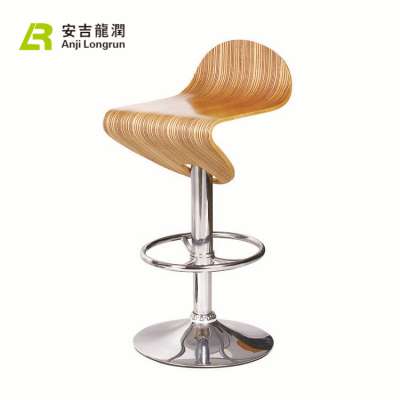 unique shape modern style Bent wood armless bar chair stool with round footrest