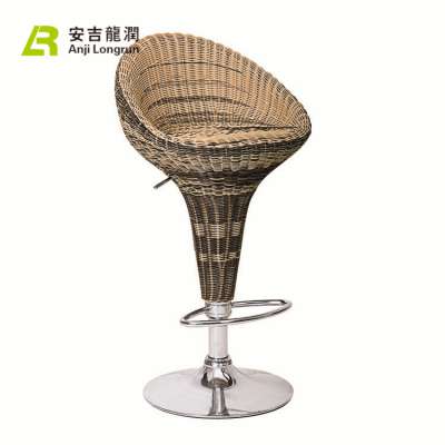 Modern Adjustable high back Rattan Wicker Pub Swivel Bar chair with metal base