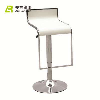 Modern white plastic seat low back bar stool high chair with chromed footrest