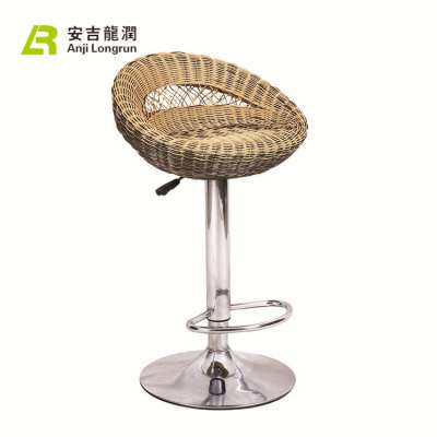 height adjustable rattan seat swivel chromed base footrest bar chair